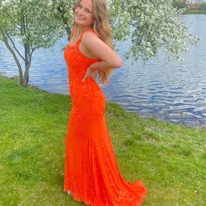 GORGEOUS NEON ORANGE PROM DRESS